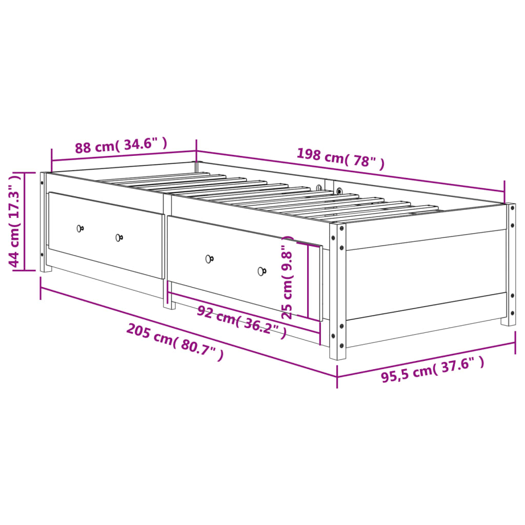 Dormeuse Marrone Cera 90x200 cm in Legno Massello di Pino - homemem39