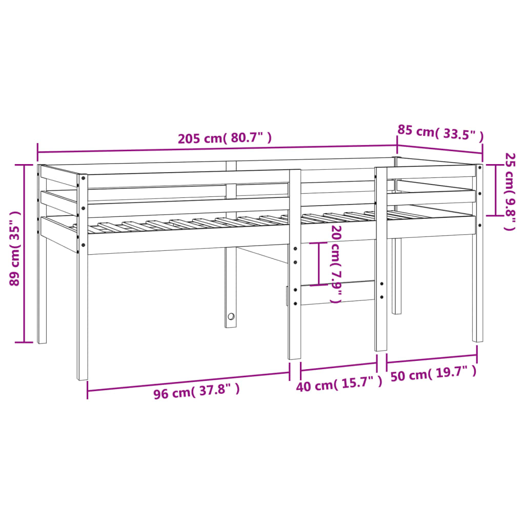 Letto a Soppalco Marrone Cera 80x200 cm Legno Massello di Pino - homemem39