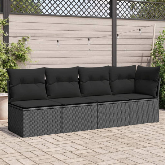 Divano da Giardino con Cuscini a 4 Posti Nero in Polyrattan - homemem39