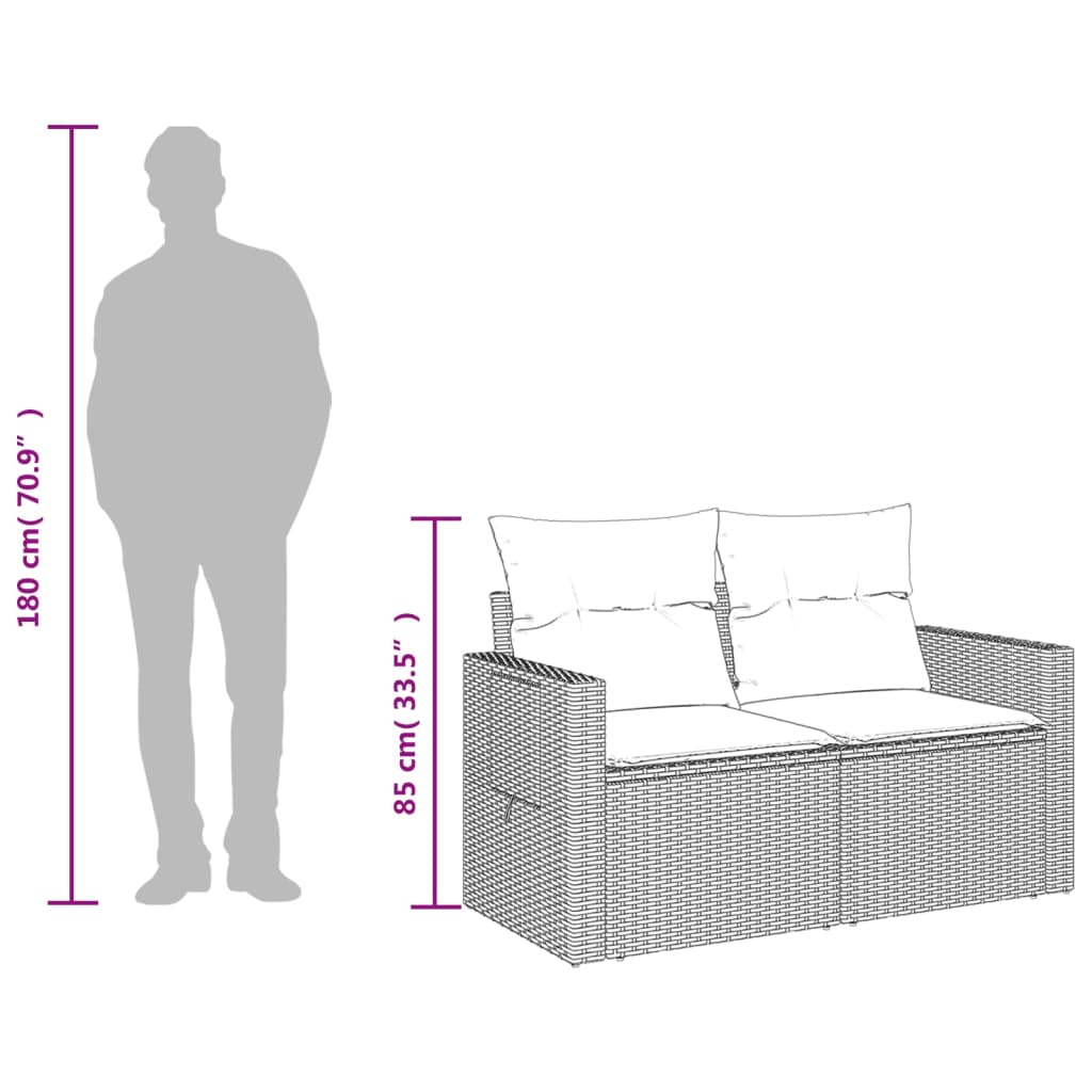 Divano da Giardino con Cuscini a 2 Posti Nero in Polyrattan - homemem39