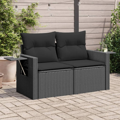 Divano da Giardino con Cuscini a 2 Posti Nero in Polyrattan - homemem39