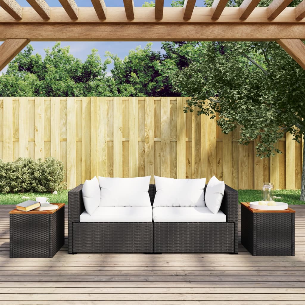 Tavolini Giardino 2pz Neri 55x34x37cm Polyrattan Legno Massello - homemem39