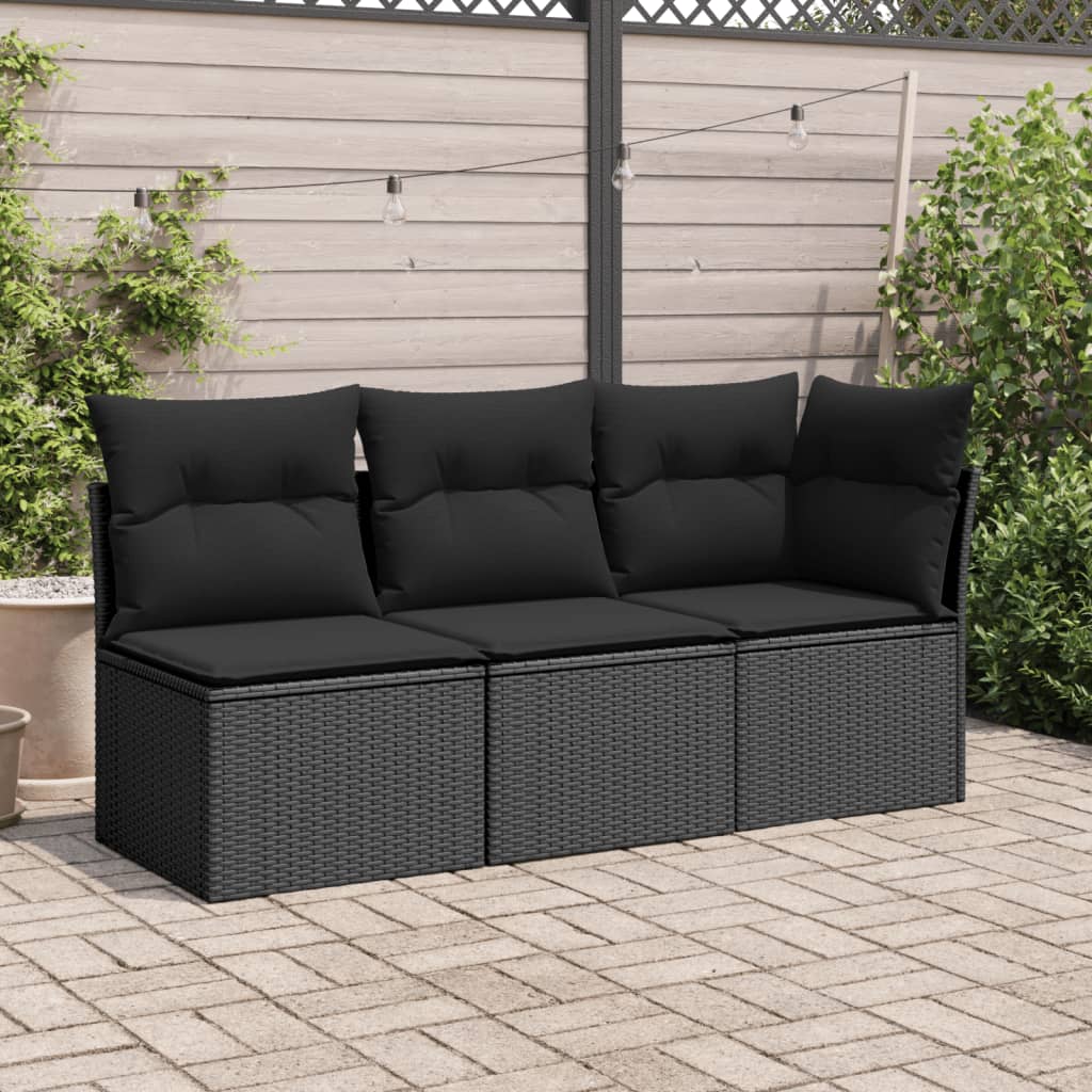 Divano Angolare da Giardino con Cuscini Nero in Polyrattan - homemem39