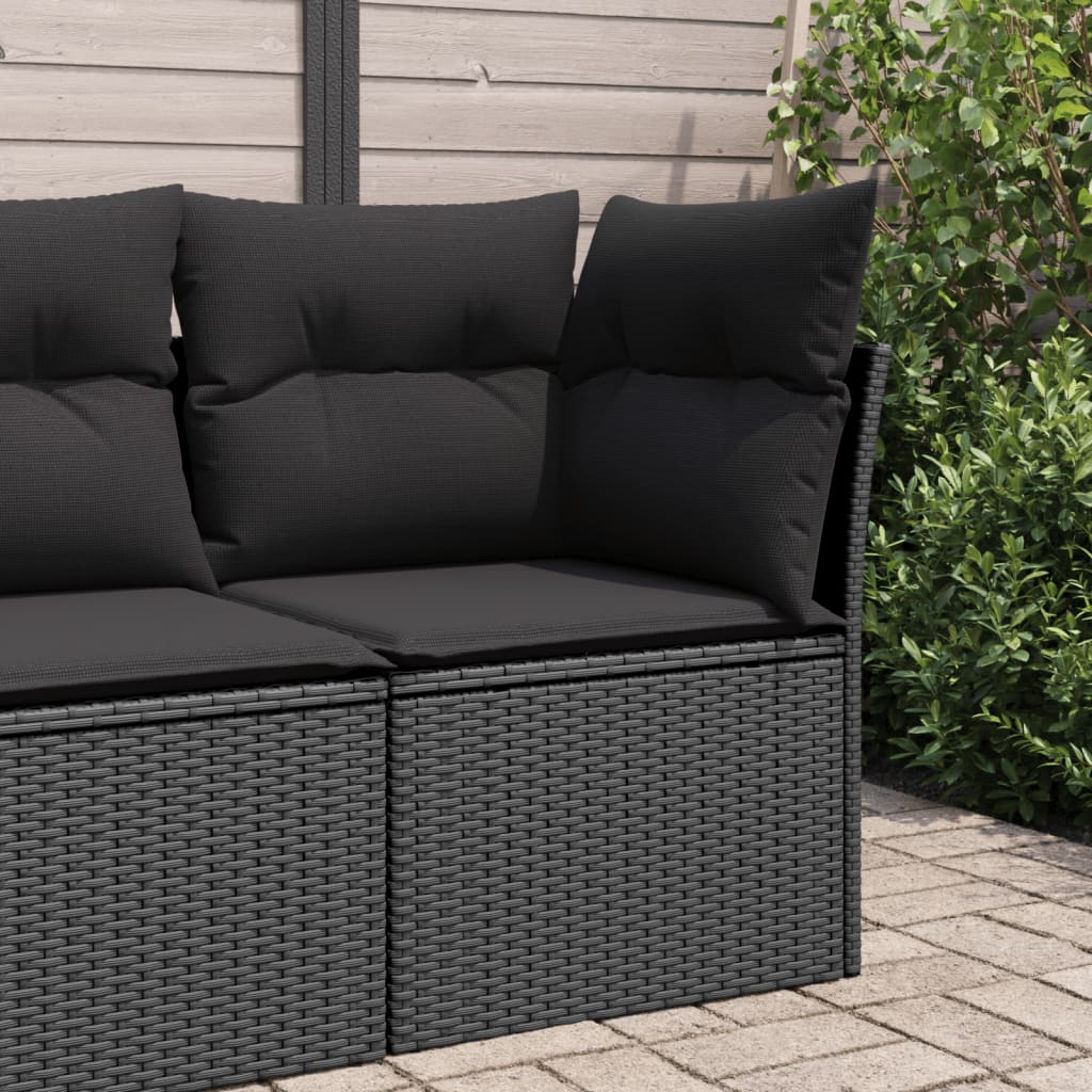 Divano Angolare da Giardino con Cuscini Nero in Polyrattan - homemem39