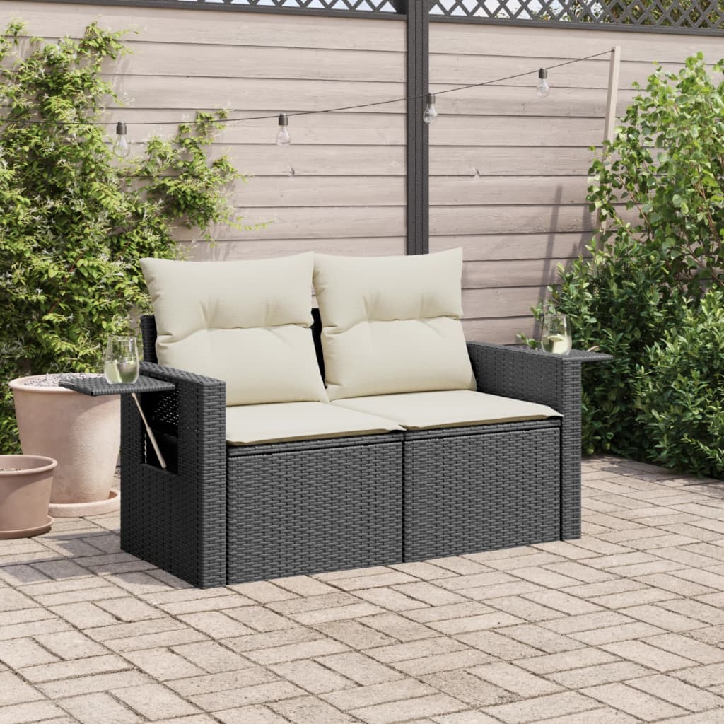 Divano da Giardino con Cuscini a 2 Posti Nero in Polyrattan - homemem39