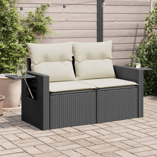 Divano da Giardino con Cuscini a 2 Posti Nero in Polyrattan - homemem39