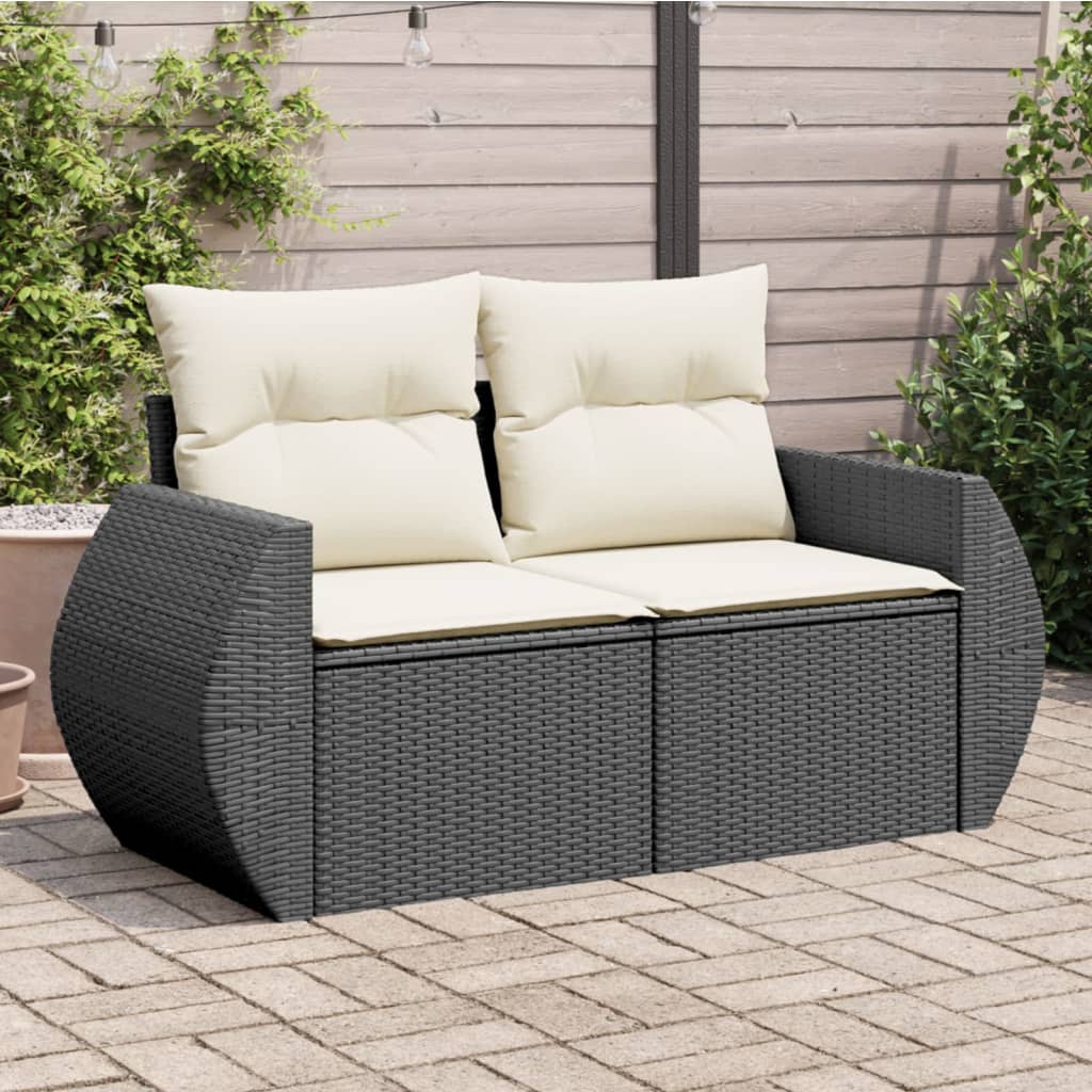 Divano da Giardino con Cuscini a 2 Posti Nero in Polyrattan - homemem39