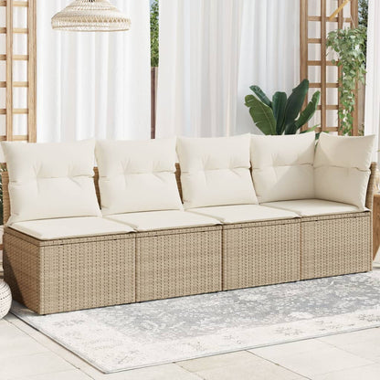 Divano da Giardino con Cuscini a 4 Posti Beige in Polyrattan - homemem39