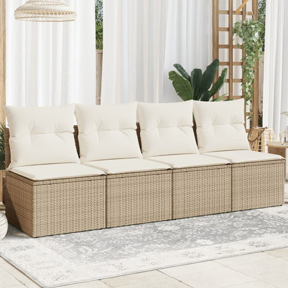 Divano da Giardino con Cuscini a 4 Posti Beige in Polyrattan - homemem39