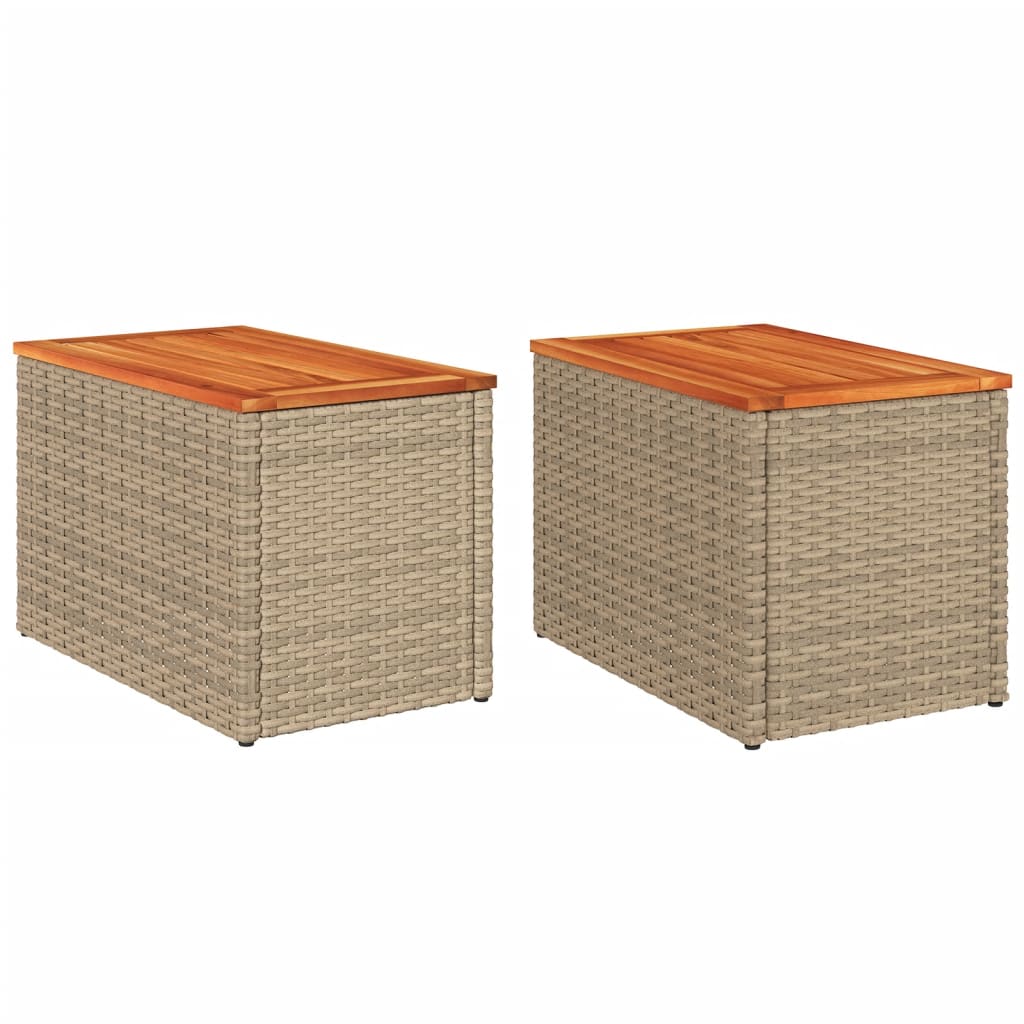 Tavolini Giardino 2pz Beige 55x34x37 Polyrattan Legno Massello - homemem39