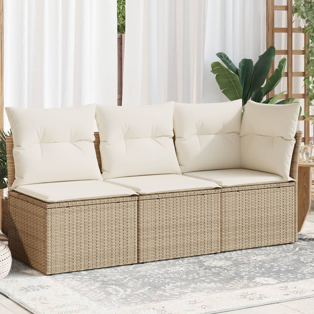 Divano da Giardino con Cuscini a 3 Posti Beige in Polyrattan - homemem39