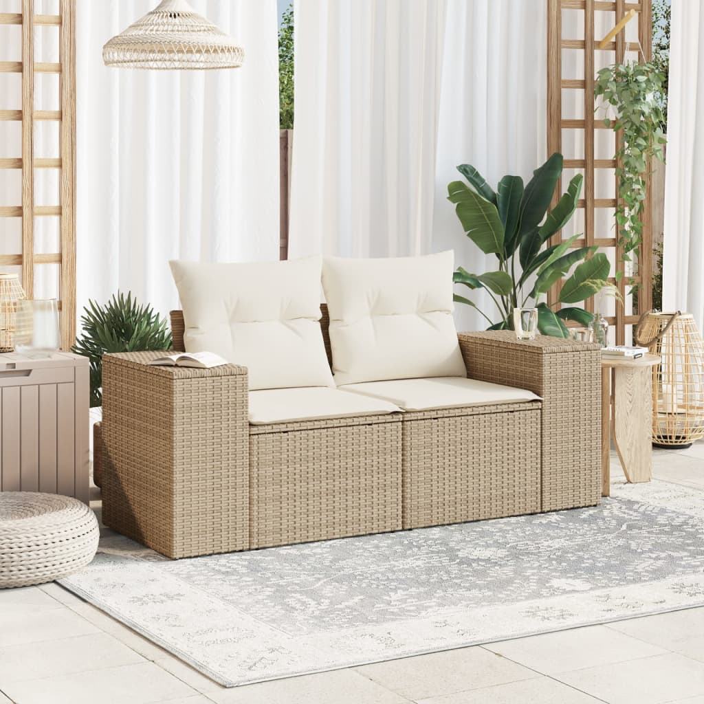 Divano da Giardino con Cuscini a 2 Posti Beige in Polyrattan - homemem39