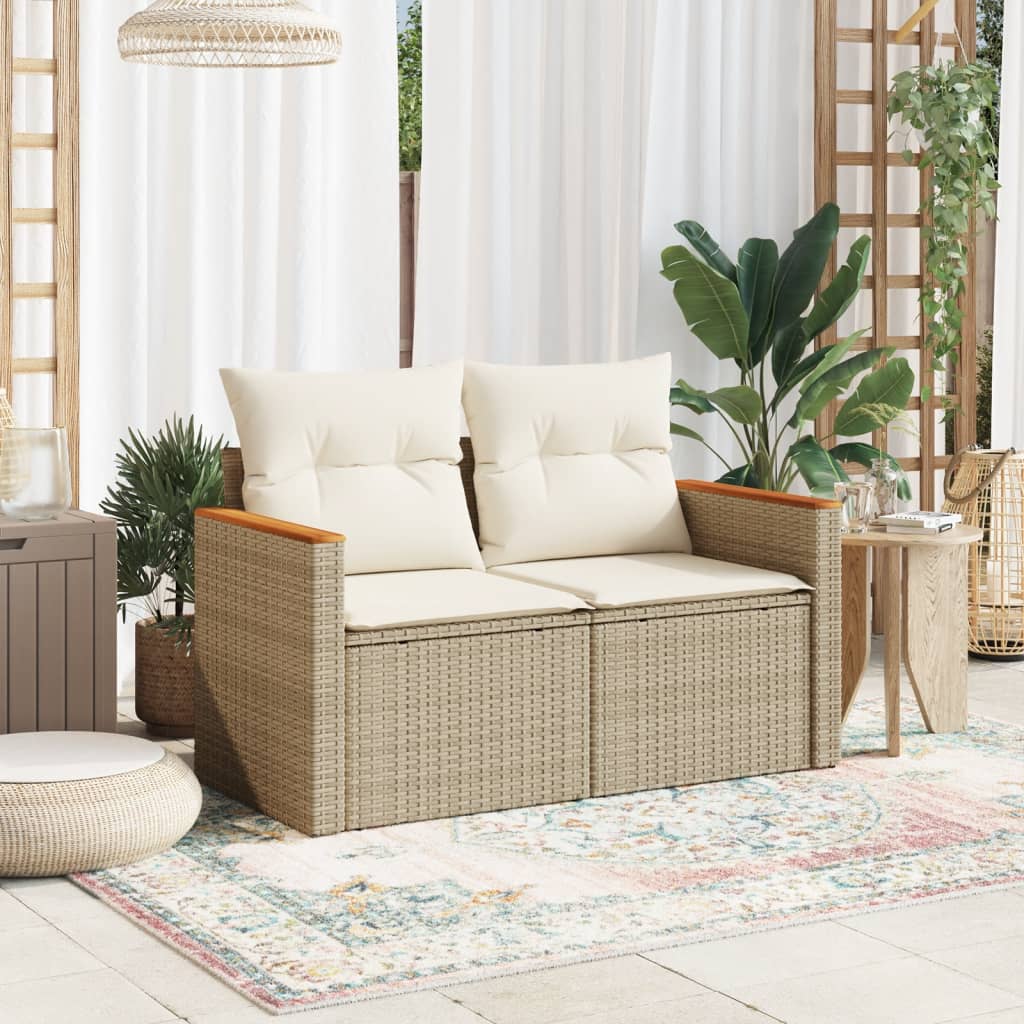 Divano da Giardino con Cuscini a 2 Posti Beige in Polyrattan - homemem39