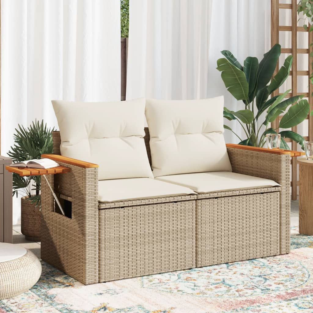 Divano da Giardino con Cuscini a 2 Posti Beige in Polyrattan - homemem39