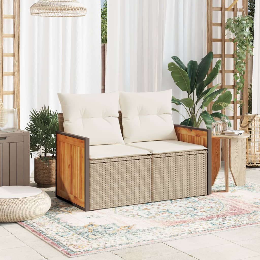 Divano da Giardino con Cuscini a 2 Posti Beige in Polyrattan - homemem39