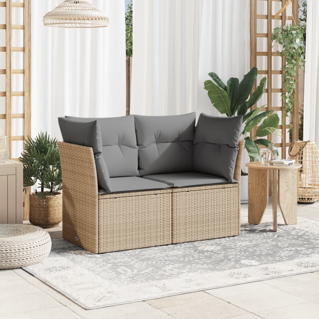 Divano da Giardino con Cuscini a 2 Posti Beige in Polyrattan - homemem39