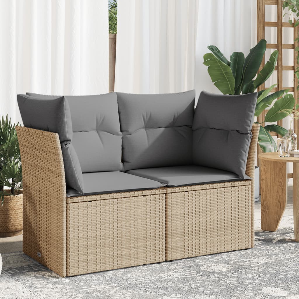 Divano da Giardino con Cuscini a 2 Posti Beige in Polyrattan - homemem39