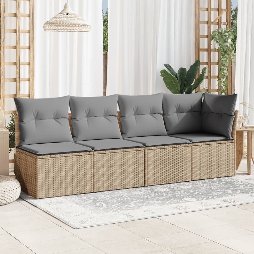 Divano da Giardino con Cuscini a 4 Posti Beige in Polyrattan - homemem39