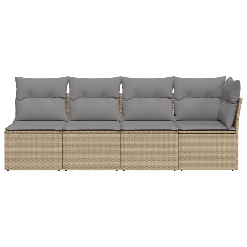 Divano da Giardino con Cuscini a 4 Posti Beige in Polyrattan - homemem39