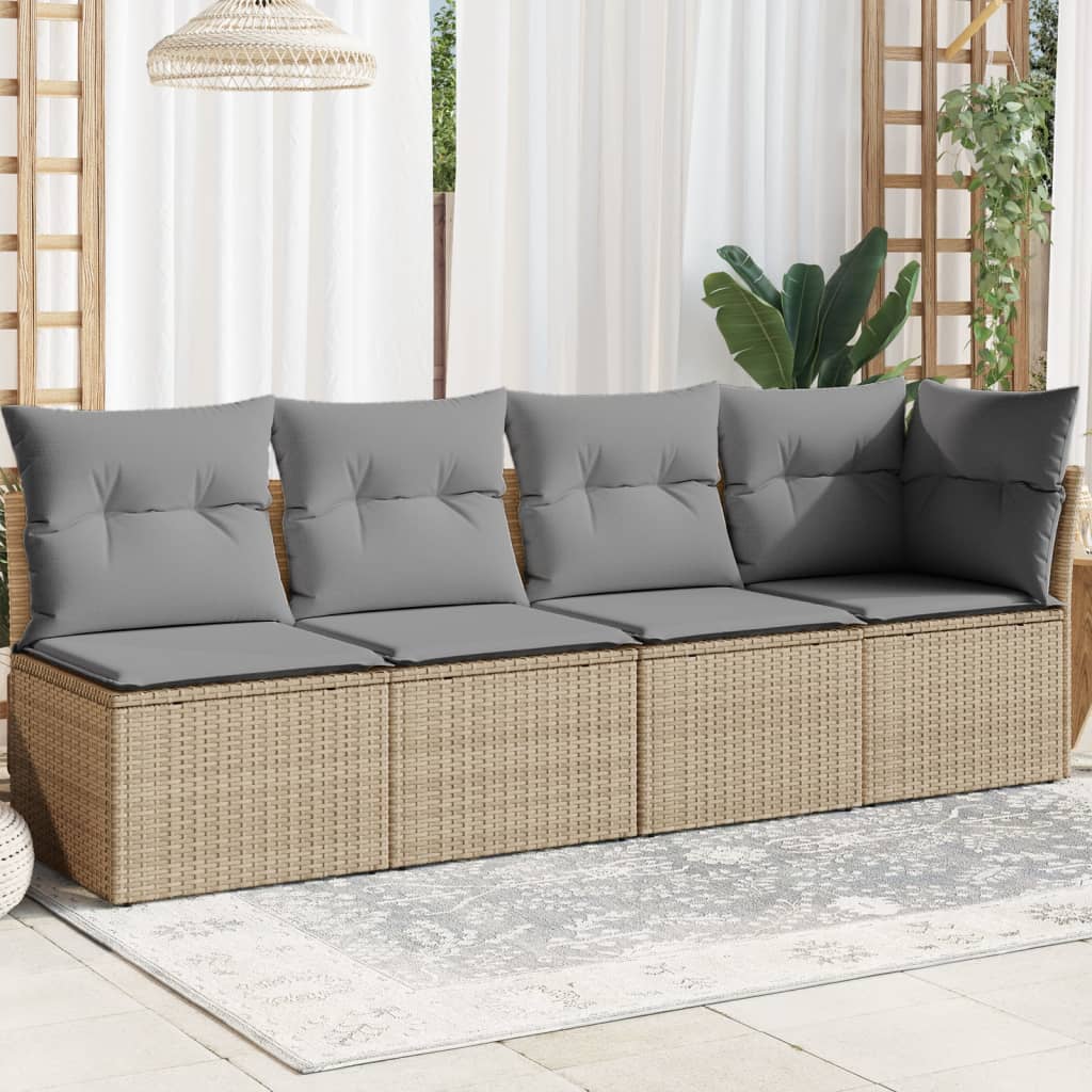 Divano da Giardino con Cuscini a 4 Posti Beige in Polyrattan - homemem39