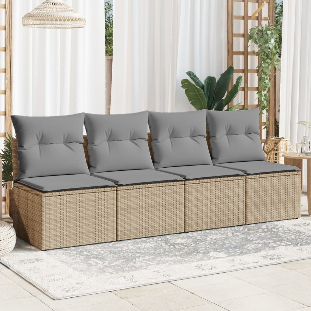 Divano da Giardino con Cuscini a 4 Posti Beige in Polyrattan - homemem39