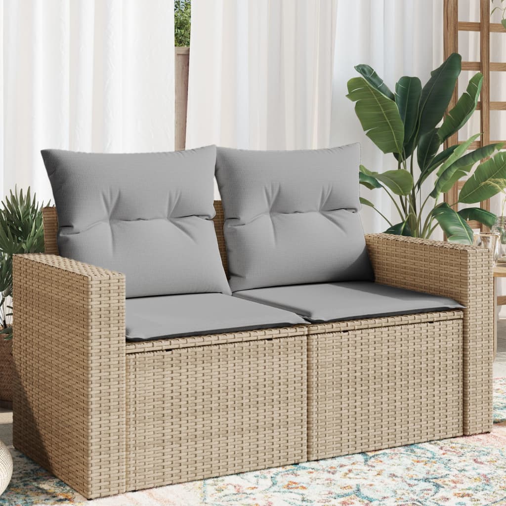 Divano da Giardino con Cuscini a 2 Posti Beige in Polyrattan - homemem39