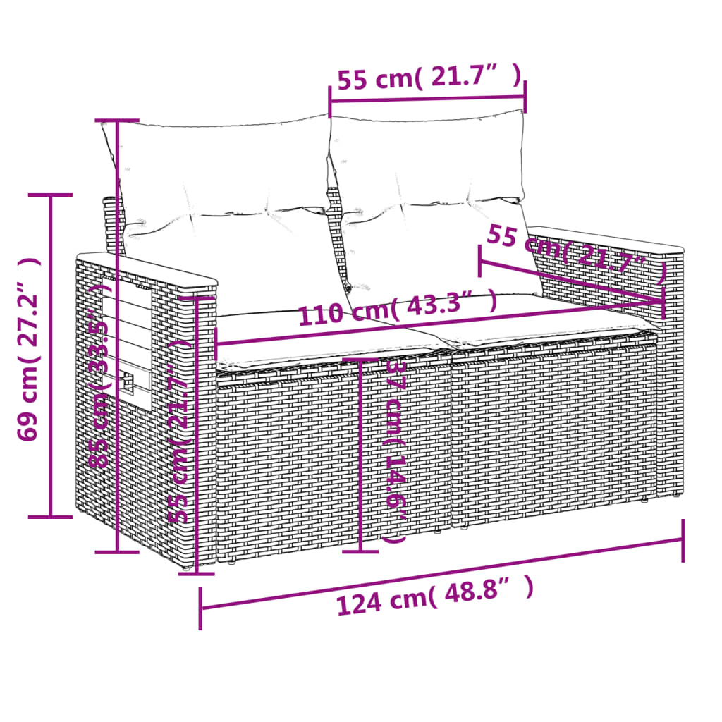 Divano da Giardino con Cuscini a 2 Posti Beige in Polyrattan - homemem39