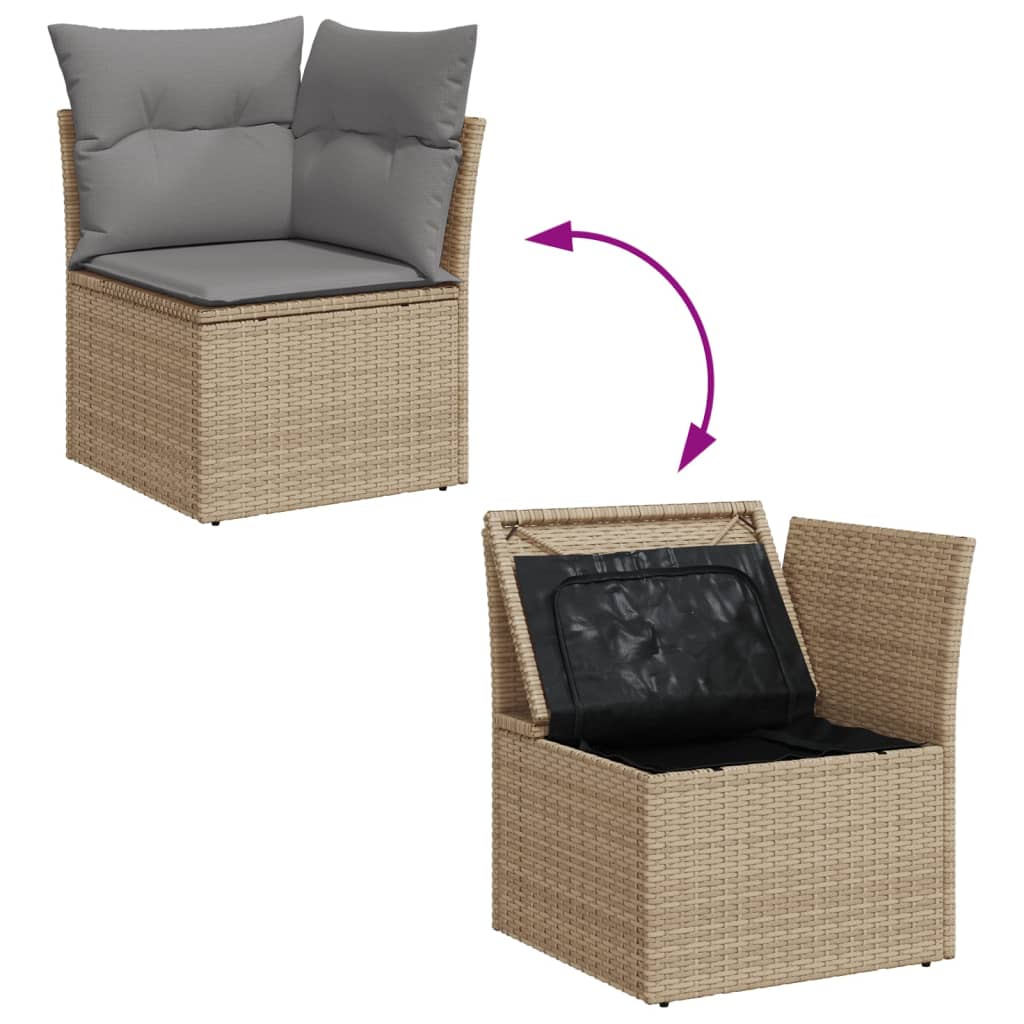 Divano Angolare da Giardino con Cuscini Beige in Polyrattan - homemem39