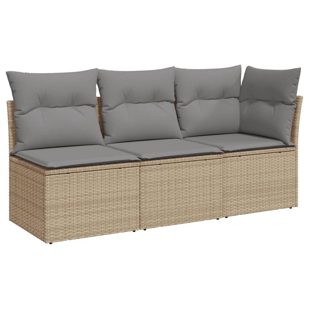 Divano da Giardino con Cuscini a 3 Posti Beige in Polyrattan - homemem39