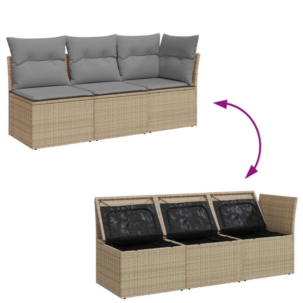 Divano da Giardino con Cuscini a 3 Posti Beige in Polyrattan - homemem39