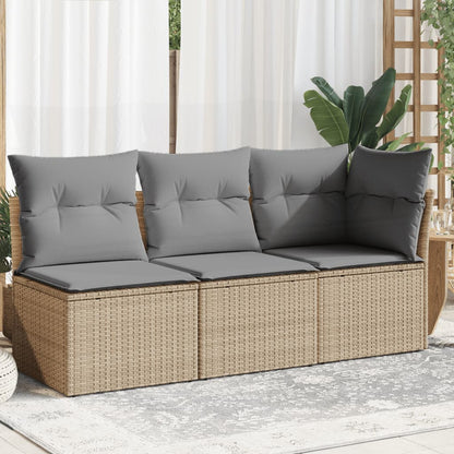 Divano da Giardino con Cuscini a 3 Posti Beige in Polyrattan - homemem39