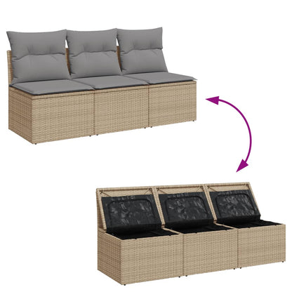 Divano da Giardino con Cuscini a 3 Posti Beige in Polyrattan - homemem39