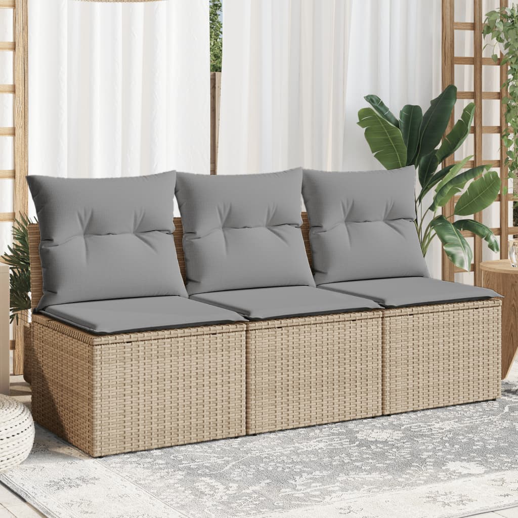 Divano da Giardino con Cuscini a 3 Posti Beige in Polyrattan - homemem39