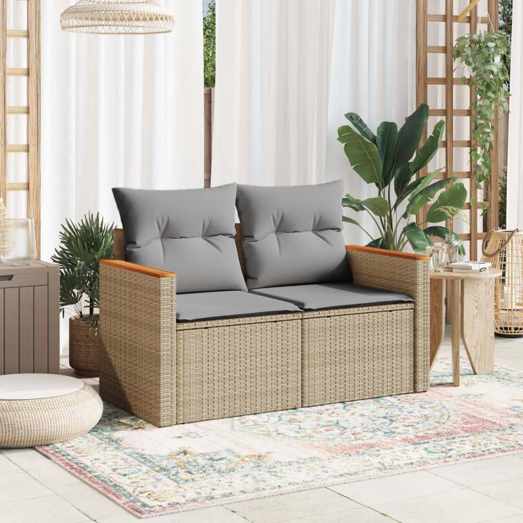 Divano da Giardino con Cuscini a 2 Posti Beige in Polyrattan - homemem39