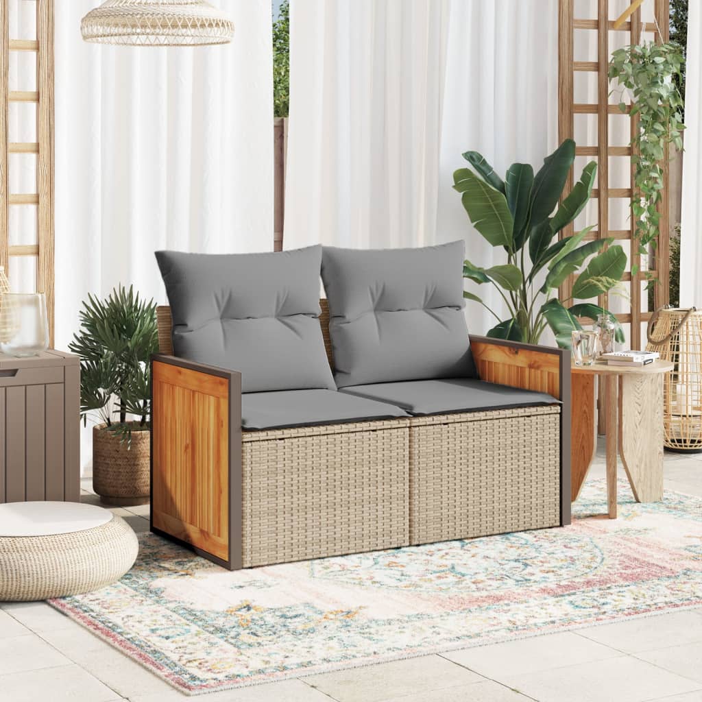 Divano da Giardino con Cuscini a 2 Posti Beige in Polyrattan - homemem39