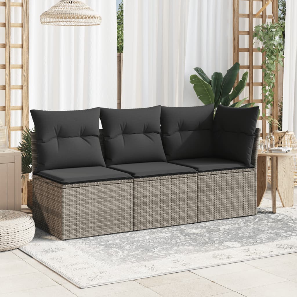 Divano Angolare da Giardino con Cuscini Grigio in Polyrattan - homemem39