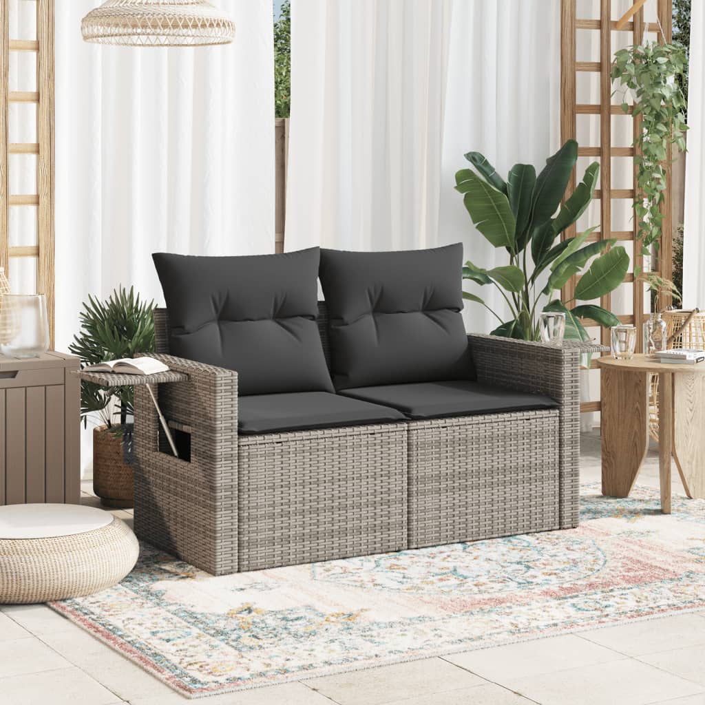 Divano da Giardino con Cuscini 2 Posti Grigio in Polyrattan - homemem39