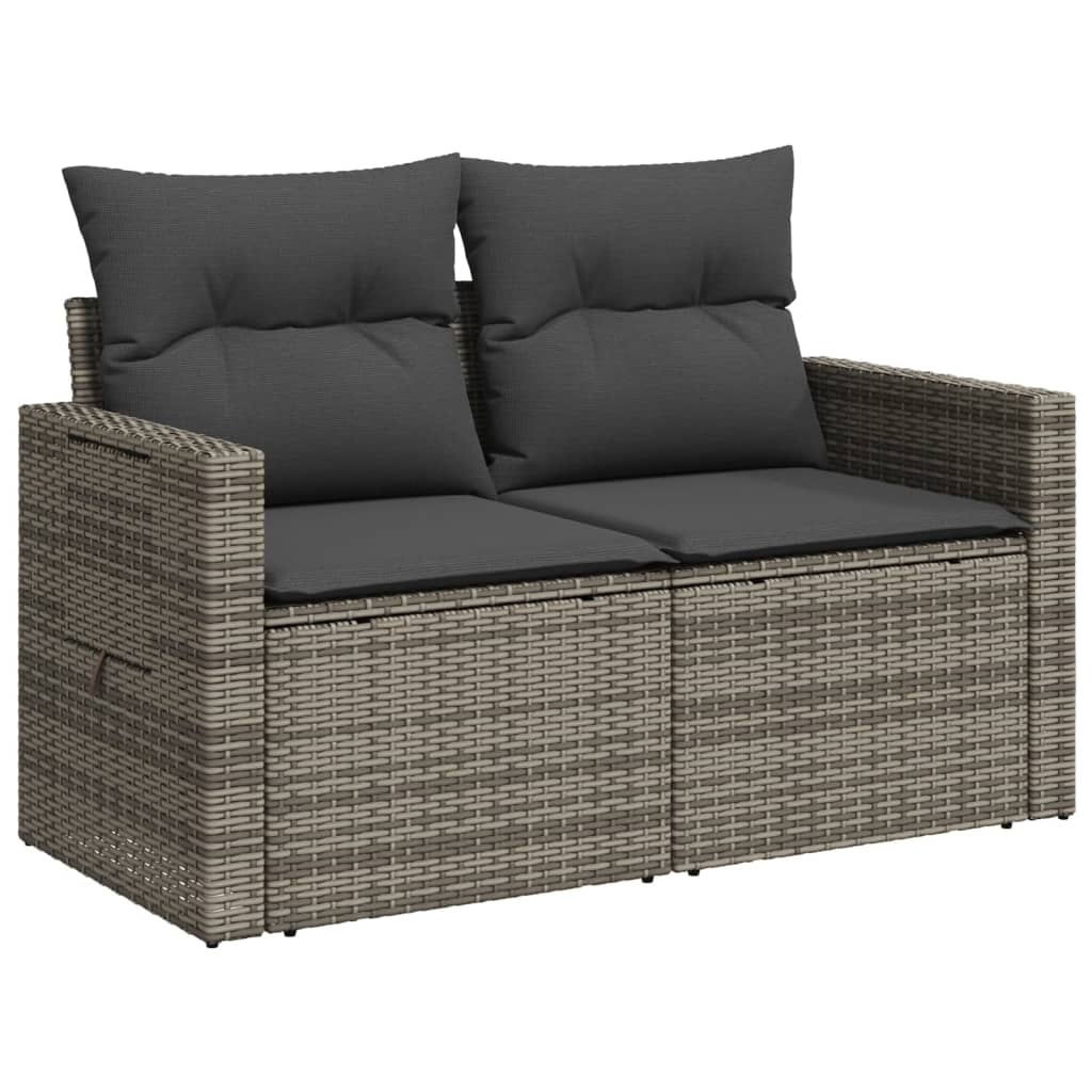 Divano da Giardino con Cuscini 2 Posti Grigio in Polyrattan - homemem39