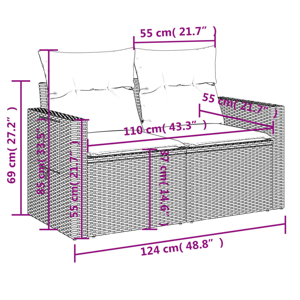 Divano da Giardino con Cuscini 2 Posti Grigio in Polyrattan - homemem39