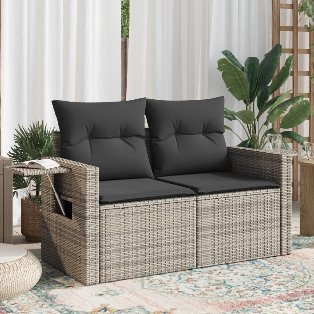 Divano da Giardino con Cuscini 2 Posti Grigio in Polyrattan - homemem39