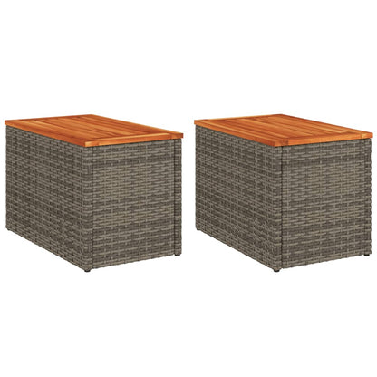 Tavolini Giardino 2pz Grigi 55x34x37 Polyrattan Legno Massello - homemem39