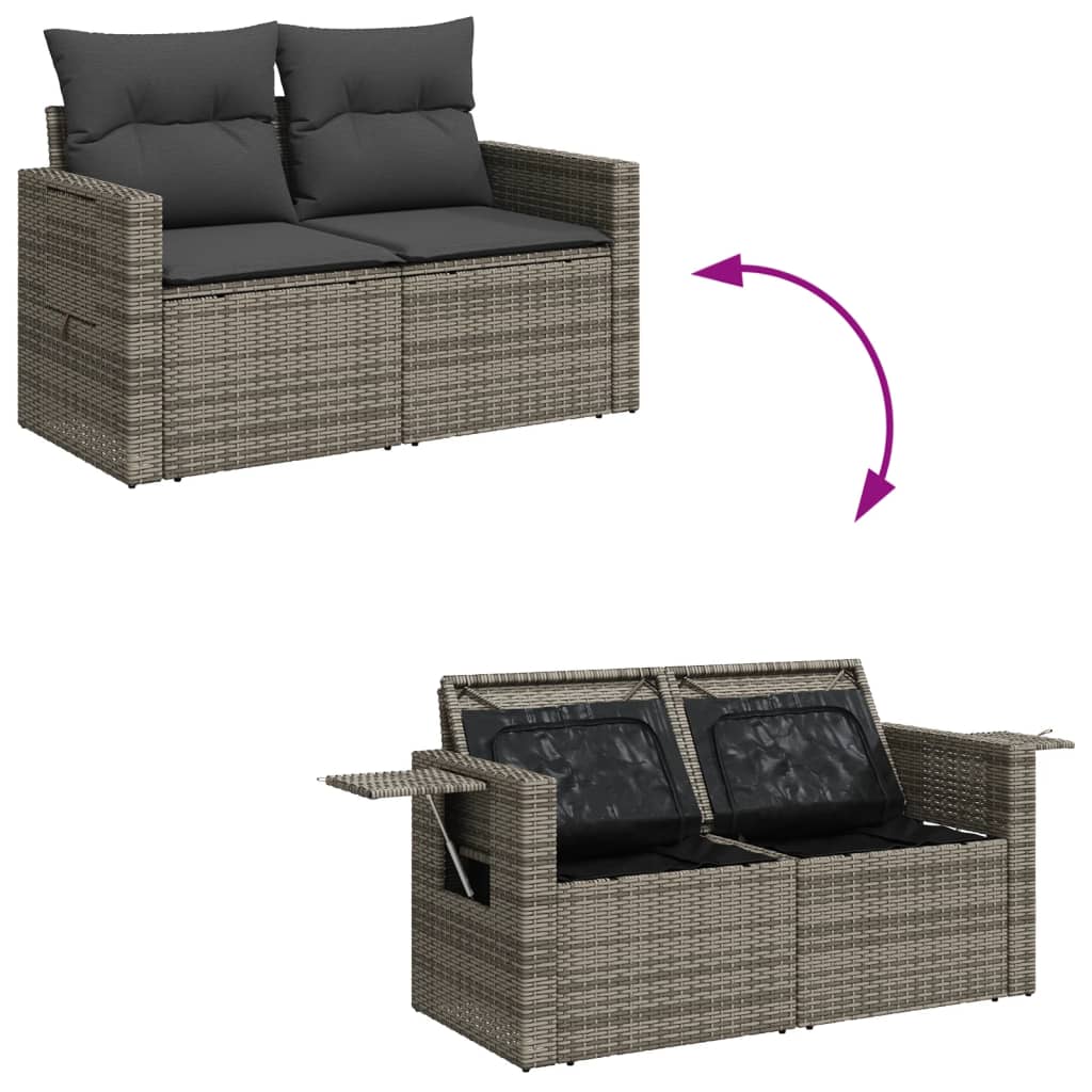 Divano da Giardino con Cuscini 2 Posti Grigio in Polyrattan - homemem39