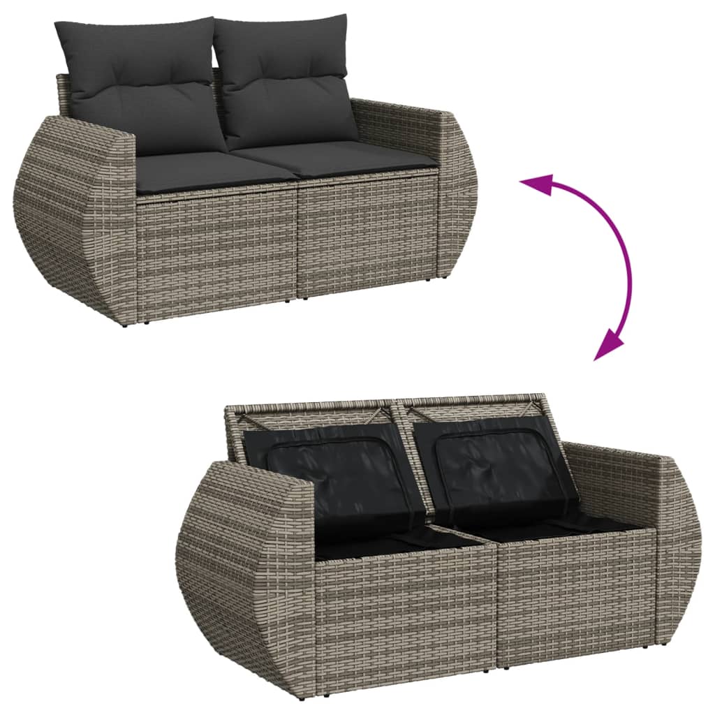 Divano da Giardino con Cuscini 2 Posti Grigio in Polyrattan - homemem39