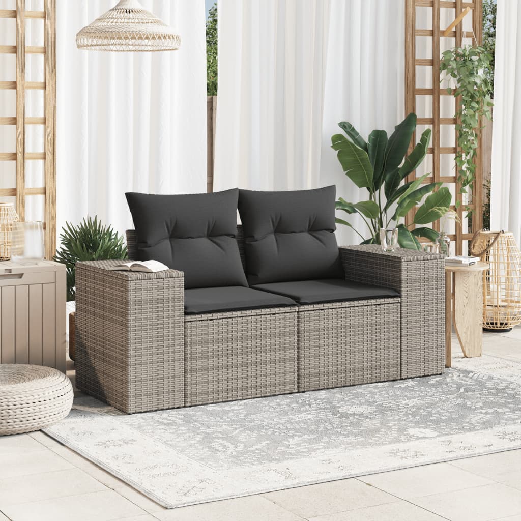 Divano da Giardino con Cuscini 2 Posti Grigio in Polyrattan - homemem39