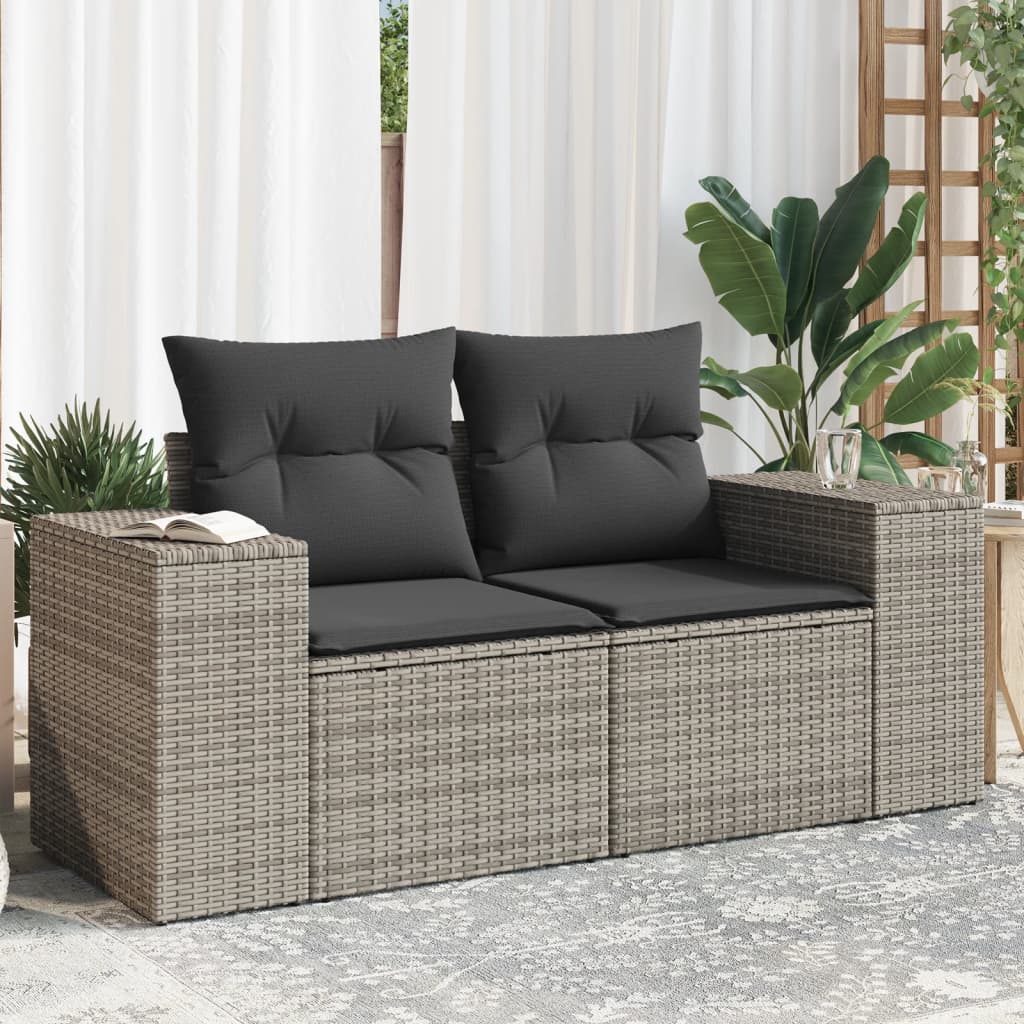 Divano da Giardino con Cuscini 2 Posti Grigio in Polyrattan - homemem39