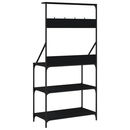 Scaffale da Cucina con Ganci 4 Ripiani Nero Legno Multistrato - homemem39