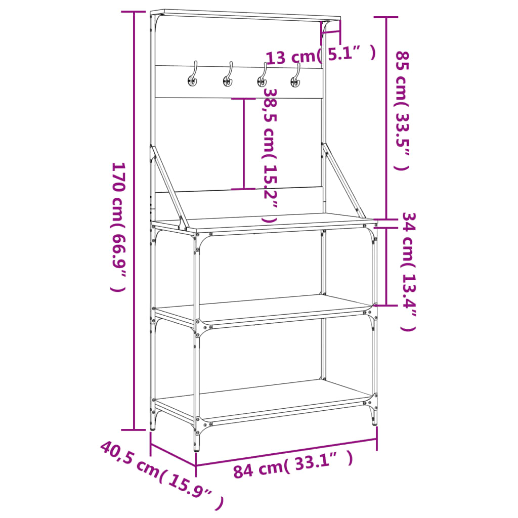 Scaffale da Cucina con Ganci 4 Ripiani Nero Legno Multistrato - homemem39