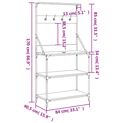 Scaffale da Cucina con Ganci 4 Ripiani Nero Legno Multistrato - homemem39