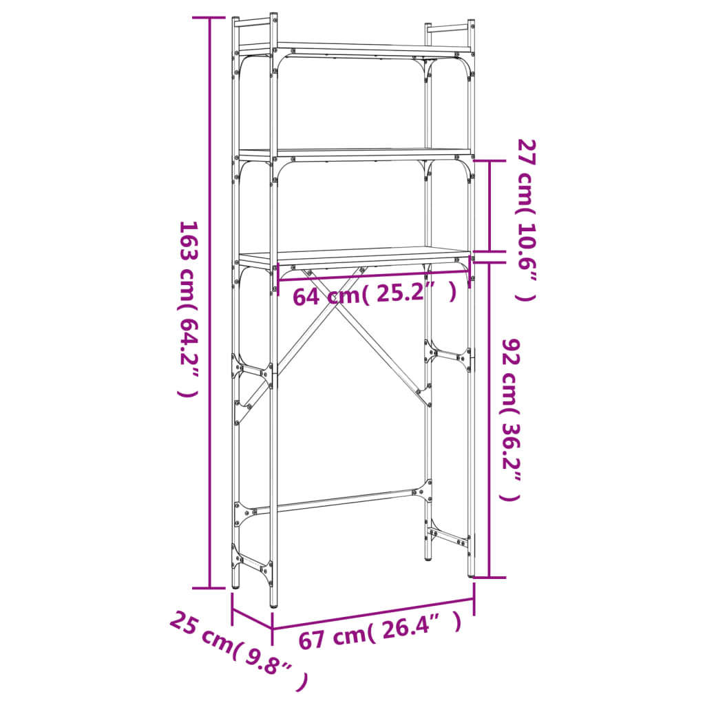 Scaffale per Lavatrice Nero 67x25x163 cm in Legno Multistrato - homemem39