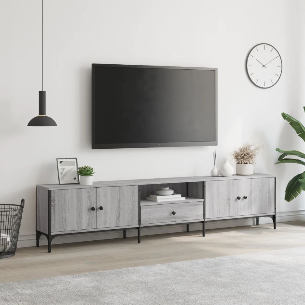 Mobile TV Cassetto Grigio Sonoma 200x25x44 cm Legno Multistrato - homemem39